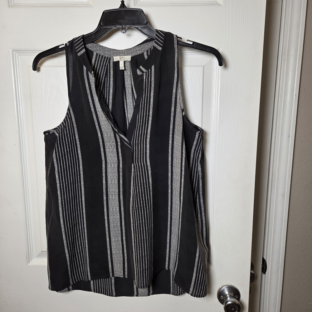 Joie sz S black striped 100% silk‎ slvless top casual lightweight career chic